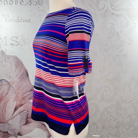 Liz Claiborne NWT Striped T-shirt button up sleeves - Picture 3 of 8
